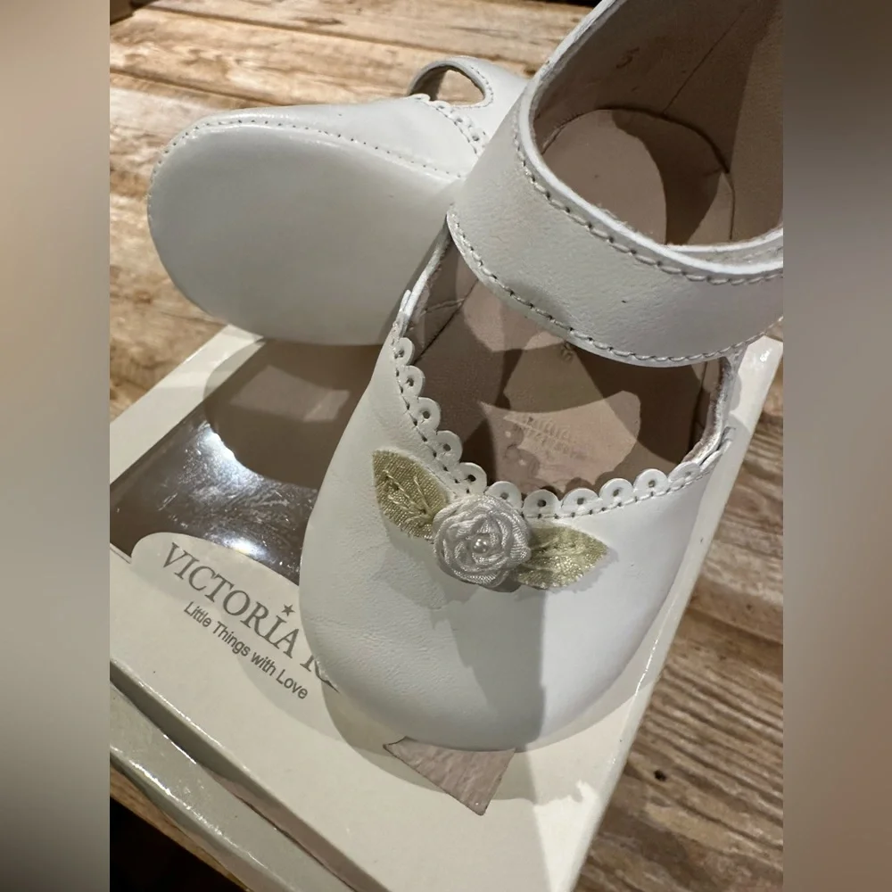 Victoria Kids Infant Crib shoes Genuine Leather Off White/Cream Various szs - Picture 5 of 8